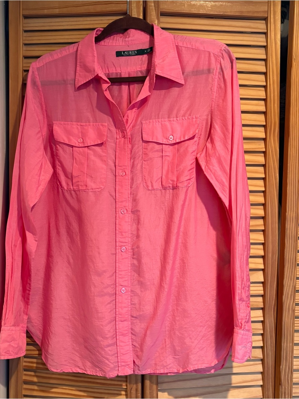 Silk Cotron Button Down Shirt Lauren Ralph Lauren Pink Blouse Flowy Preppy